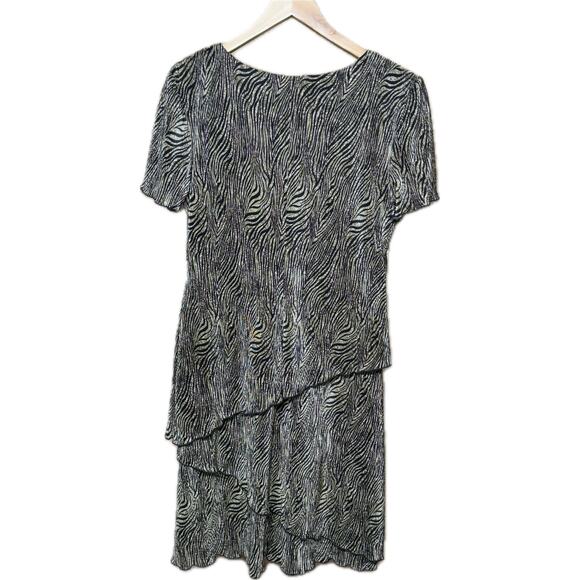 Connected Apparel 90s Layered Slinky Green Black Zebra Print Dress Women 12 - Picture 2 of 7